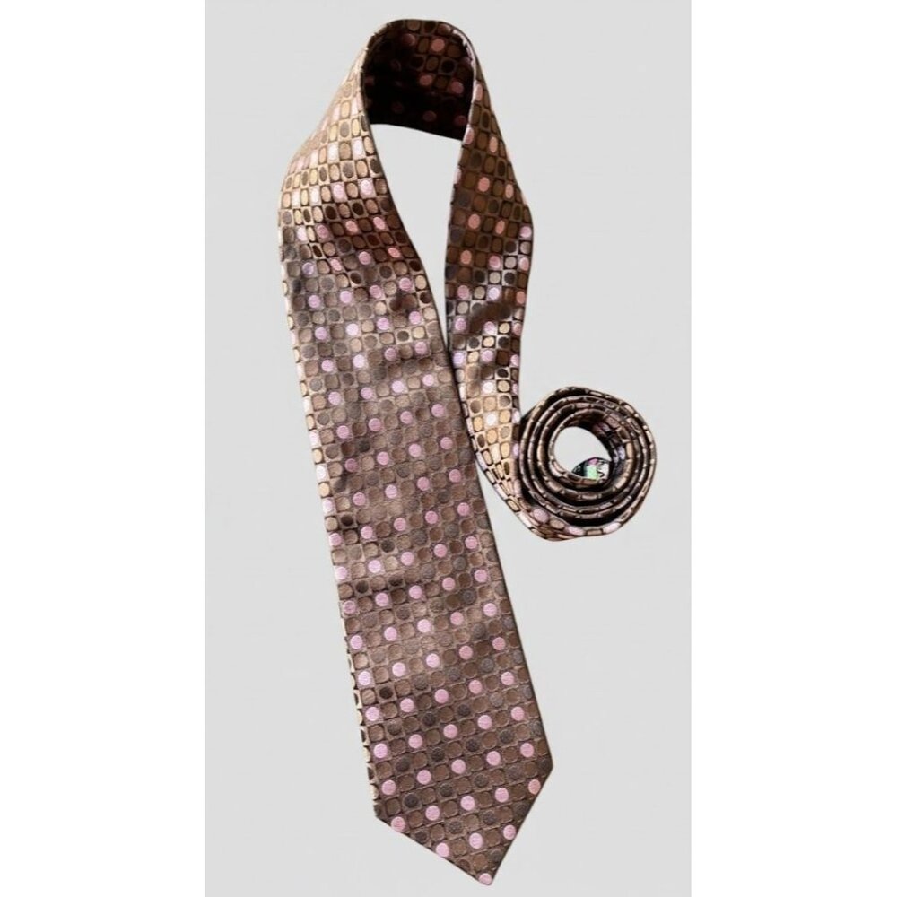 Ted Baker London Silk Tie - Brown Geometric Diamond Pattern Floral Lining Luxury